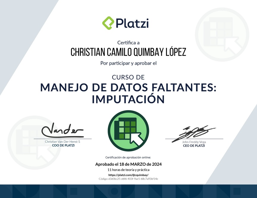Diploma del Curso de Manejo de Datos Faltantes: Imputación