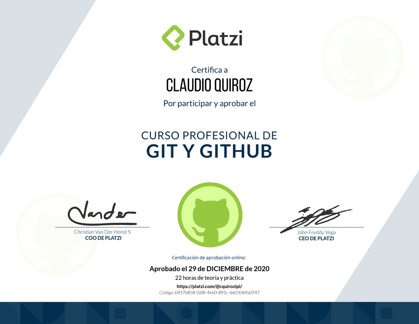 Diploma del Curso Profesional de Git y GitHub