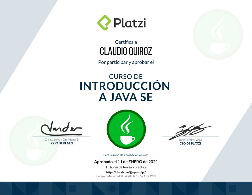 Diploma del Curso de Introducción a Java