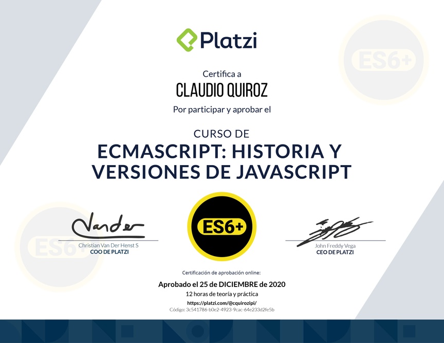 Diploma del Curso de ECMAScript 6+