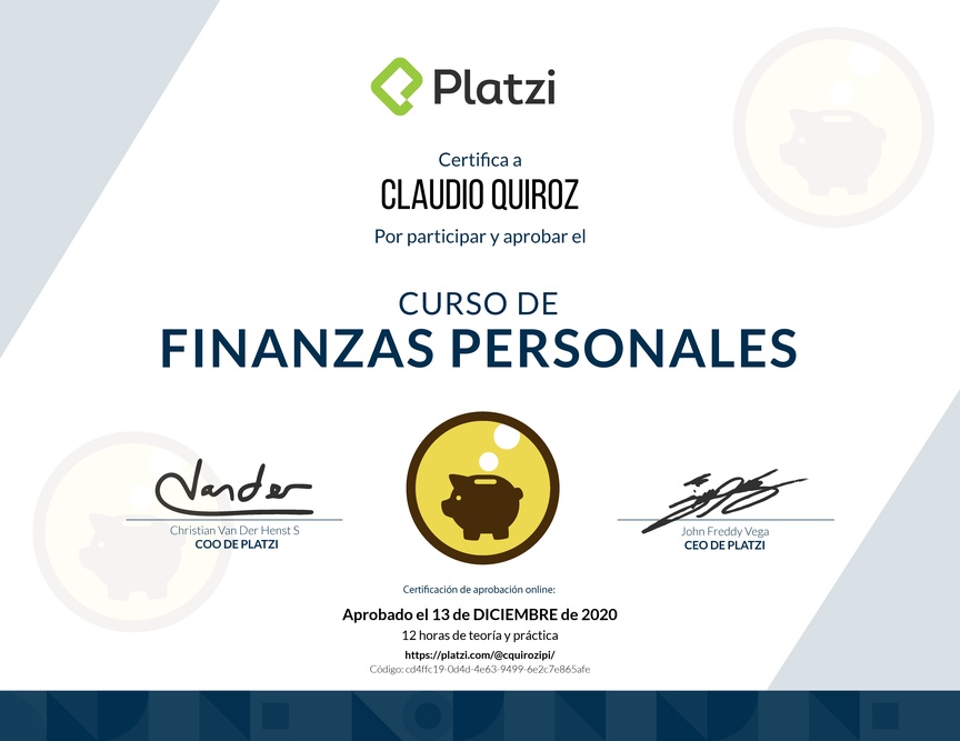 Diploma del Curso de Educación Financiera y Finanzas Personales