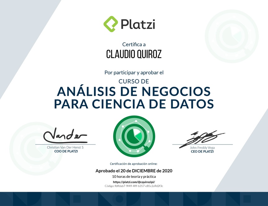 Diploma del Curso de Análisis de Negocios para Ciencia de Datos