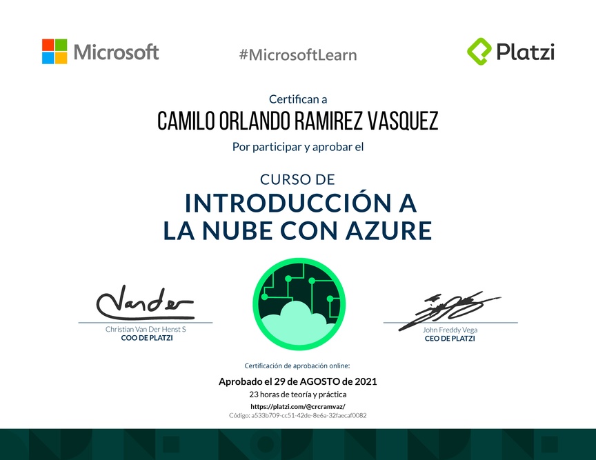 Diploma del Curso de Introducción a la Nube con Azure