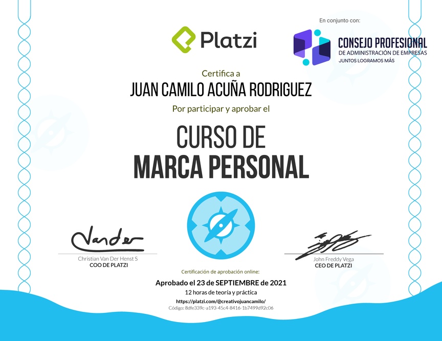Diploma del Curso Gratis de Marca Personal 2018