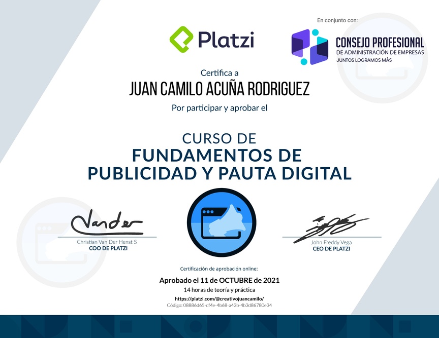 Diploma del Curso de Fundamentos de Publicidad y Pauta Digital