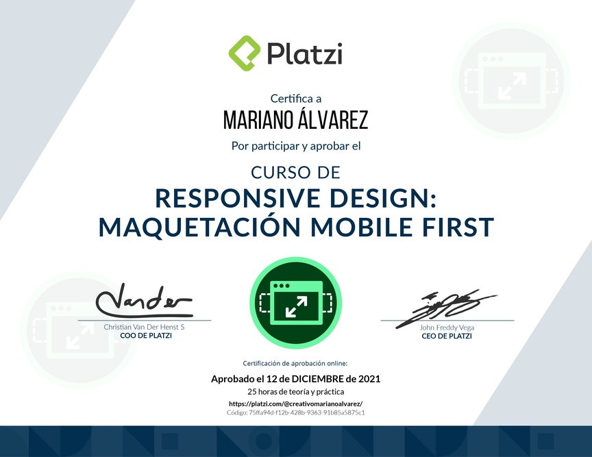 Diploma del Curso de Responsive Design: Maquetación Mobile First