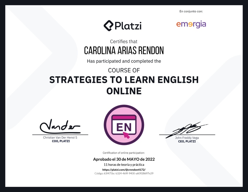 Diploma del Curso Gratis de Estrategias para Aprender Inglés en Línea