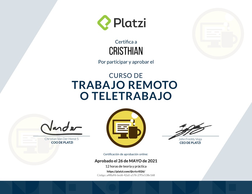 Diploma del Curso de Trabajo Remoto para Gestionar el Cambio Organizacional