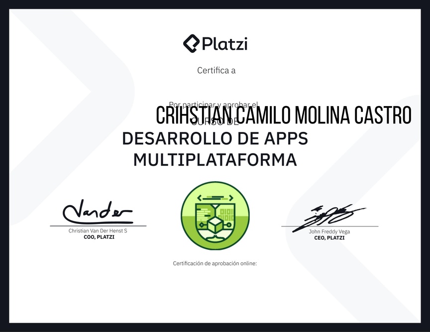 Diploma de la Ruta de Aprendizaje de Desarrollo de aplicaciones multiplataformas