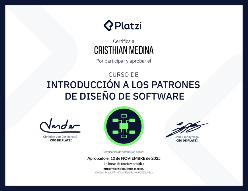 Diploma del Curso de Introducción a los Patrones de Diseño de Software
