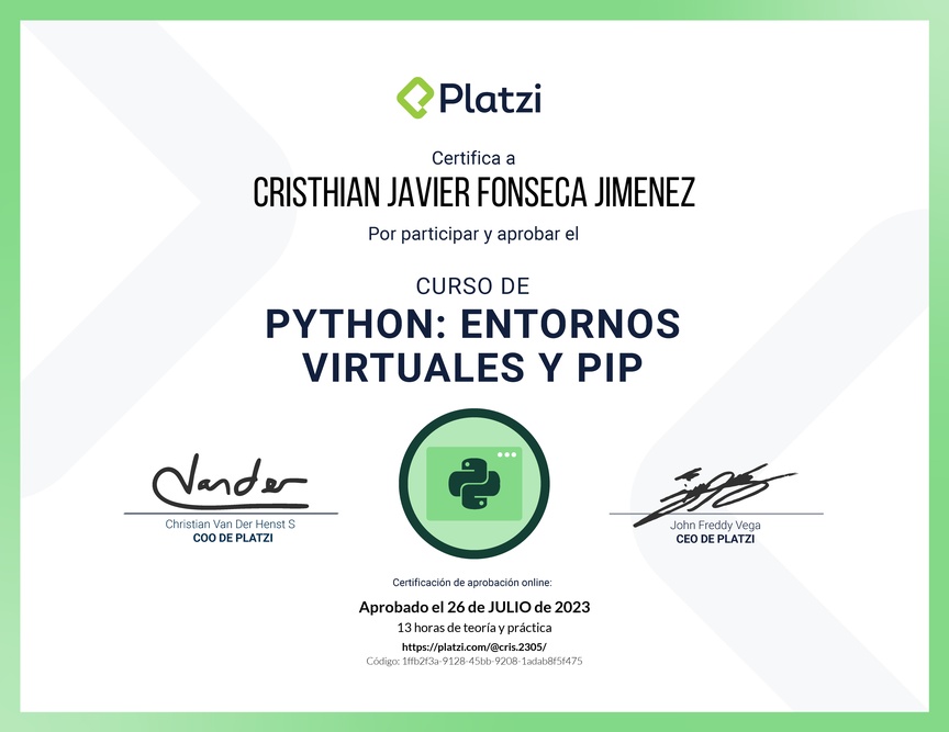 Diploma del Curso de Python: PIP y Entornos Virtuales