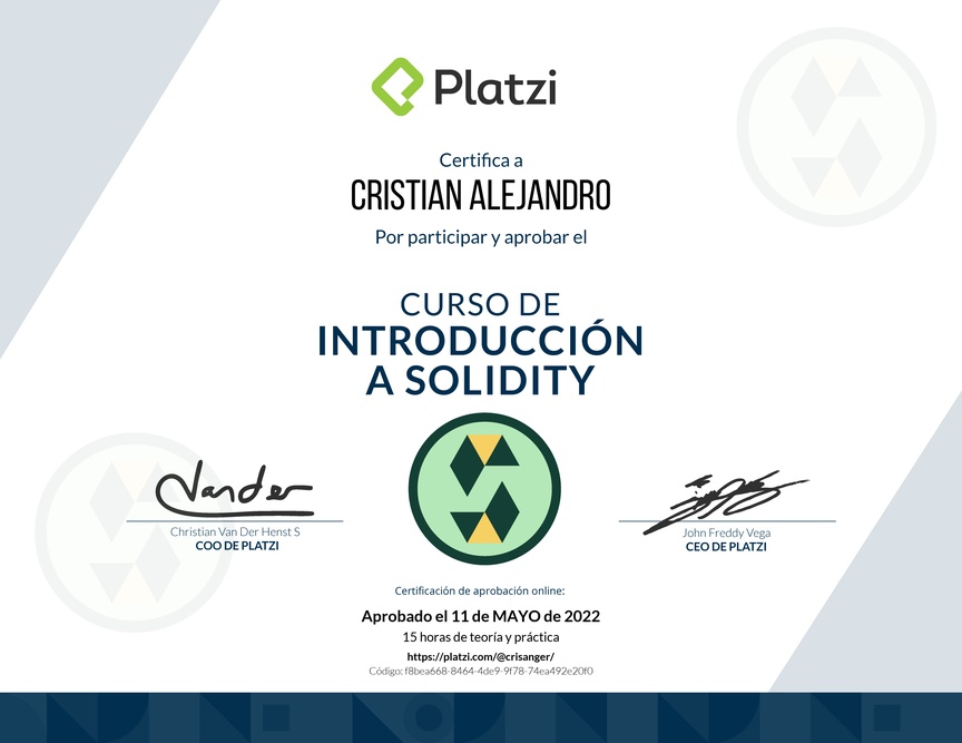 Diploma del Curso de Introducción a Solidity