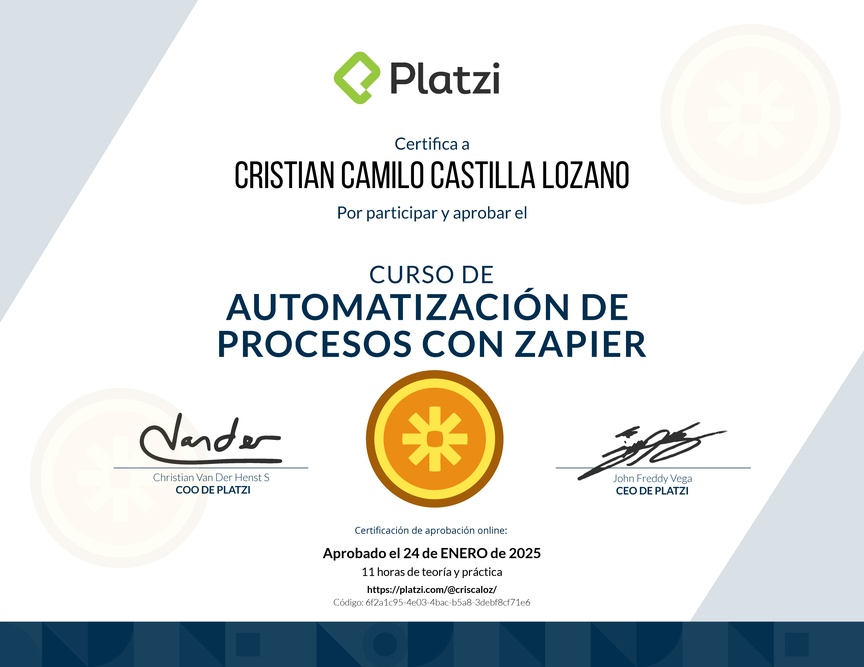 Diploma del Curso de Zapier