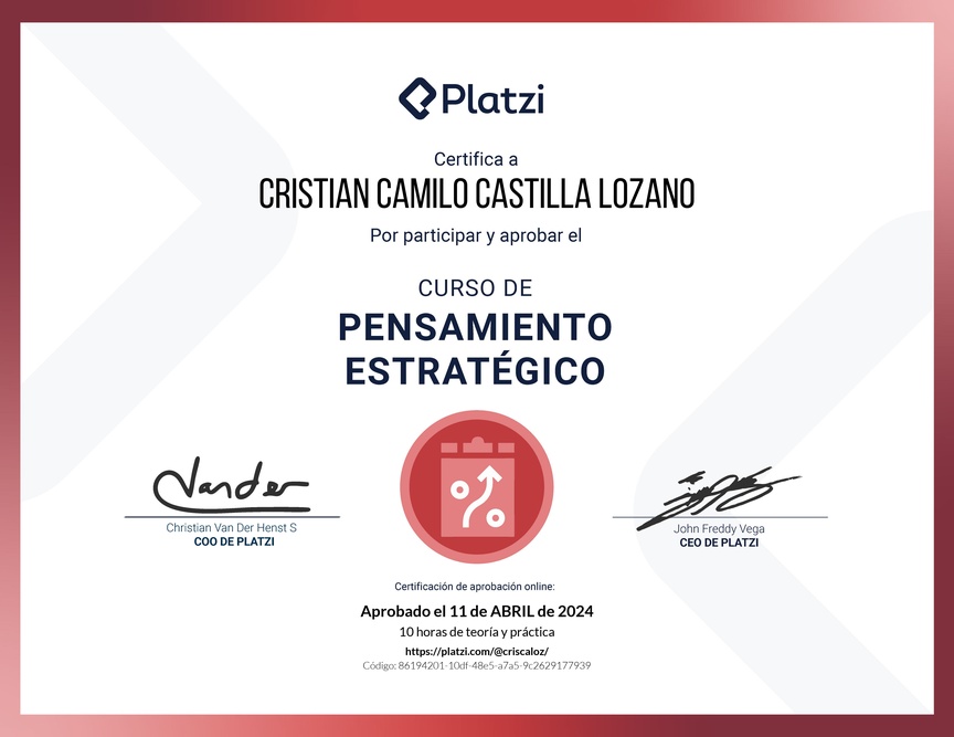 Diploma del Curso de Pensamiento Estratégico