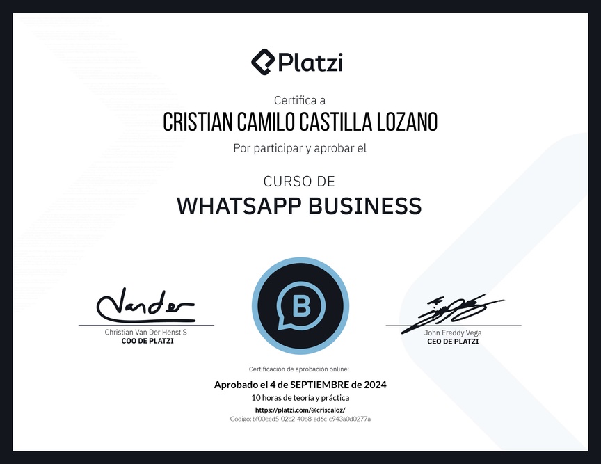 Diploma del Curso de Whatsapp Business