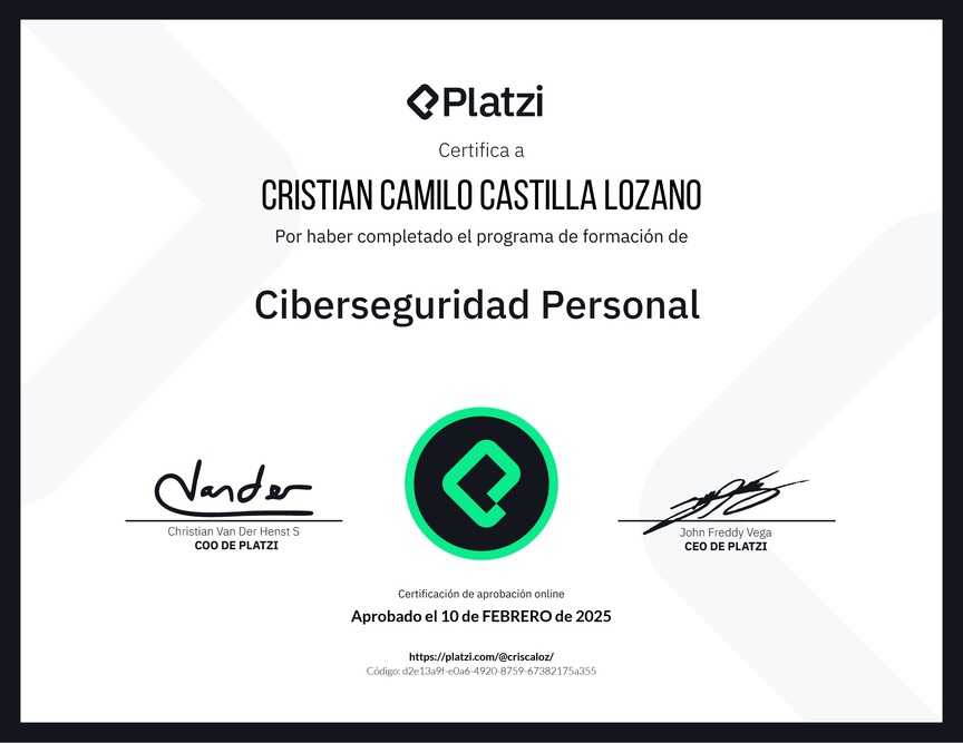 Diploma de la Ruta de Aprendizaje de Ciberseguridad Personal