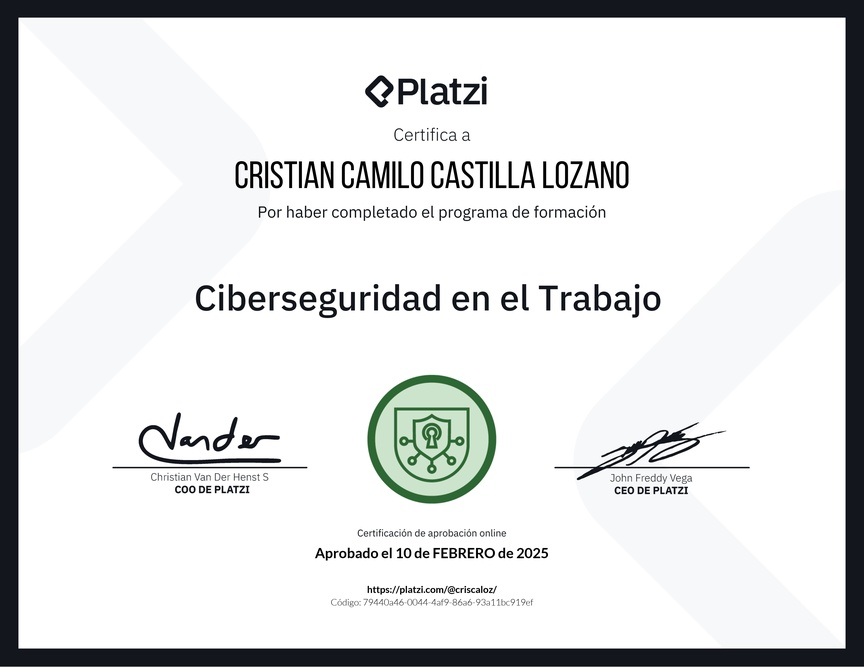 Diploma de la Ruta de Aprendizaje de Ciberseguridad en el Trabajo