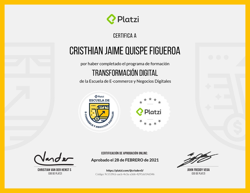 Diploma de la Ruta de Aprendizaje de Transformación Digital