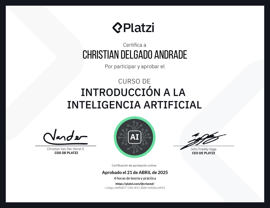 Diploma del Curso Gratis de Introducción a la Inteligencia Artificial