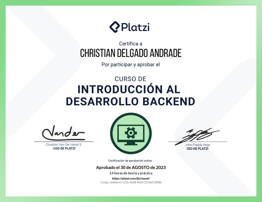 Diploma del Curso de Introducción al Desarrollo Backend