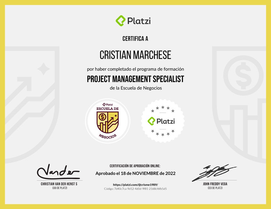 Diploma de la Ruta de Aprendizaje de Project Management Specialist