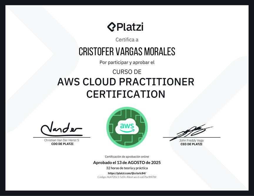 Diploma del Curso AWS Cloud Practitioner Certification