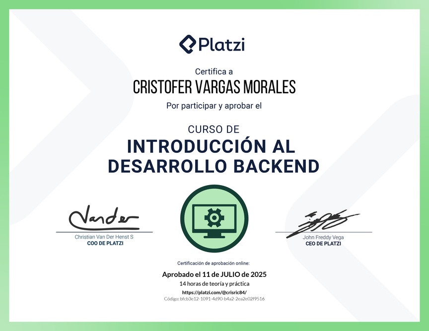 Diploma del Curso de Introducción al Desarrollo Backend