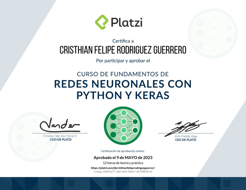 Diploma del Curso de Fundamentos de Redes Neuronales con Python y Keras