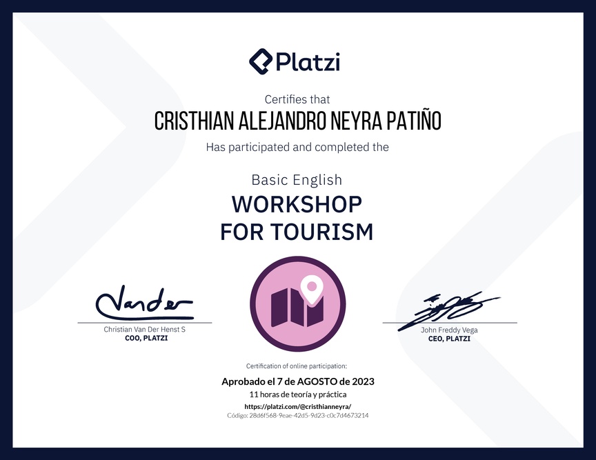 Diploma del Curso de Inglés Práctico para Viajes de Turismo