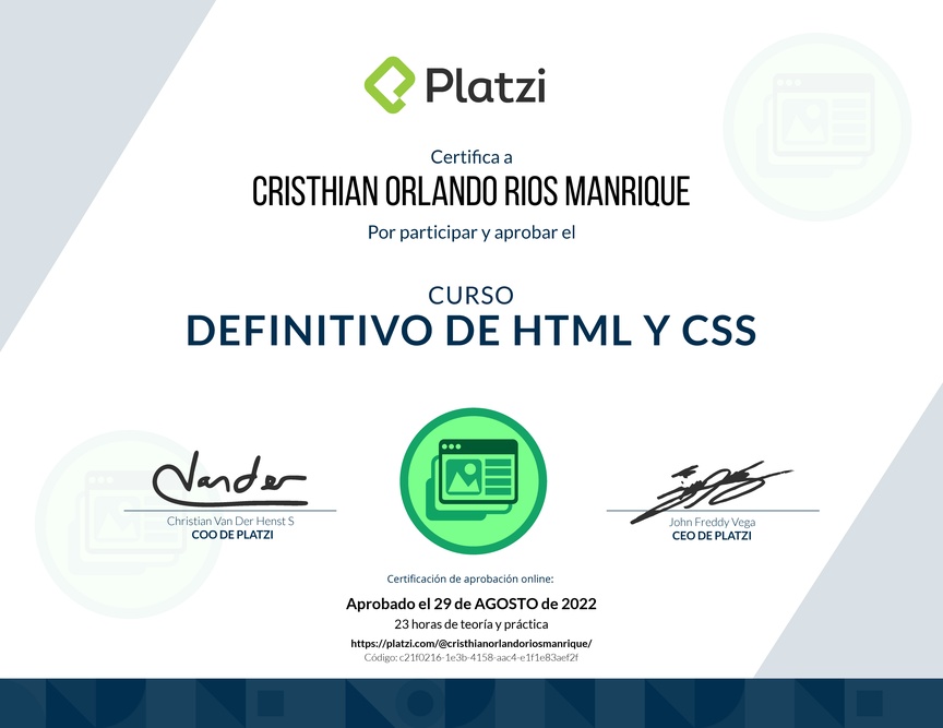 Diploma del Curso Definitivo de HTML y CSS