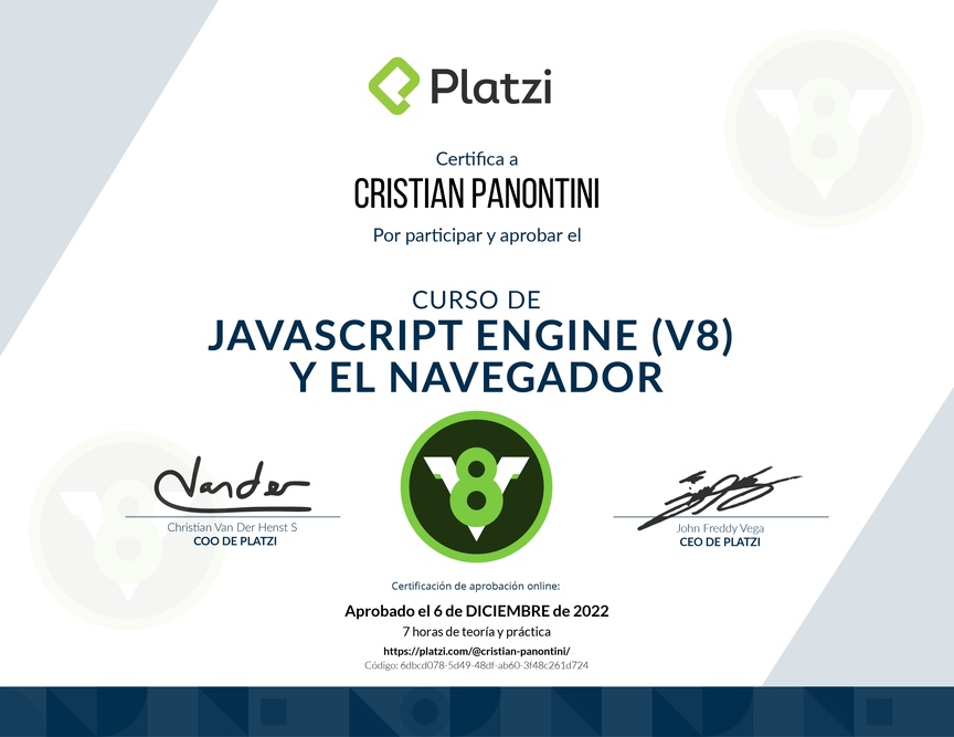 Diploma del Curso de JavaScript Engine (V8) y el Navegador