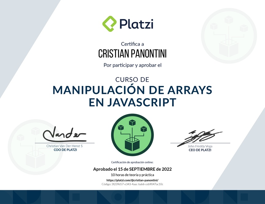 Diploma del Curso de Manipulación de Arrays en JavaScript