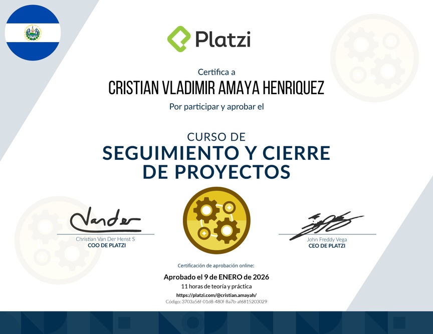 Diploma del Curso de Seguimiento y Cierre de Proyectos
