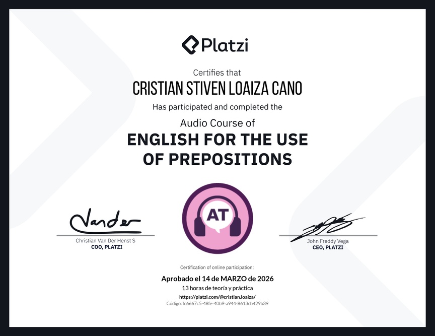 Diploma de Audio Curso de Inglés para el Uso de Preposiciones