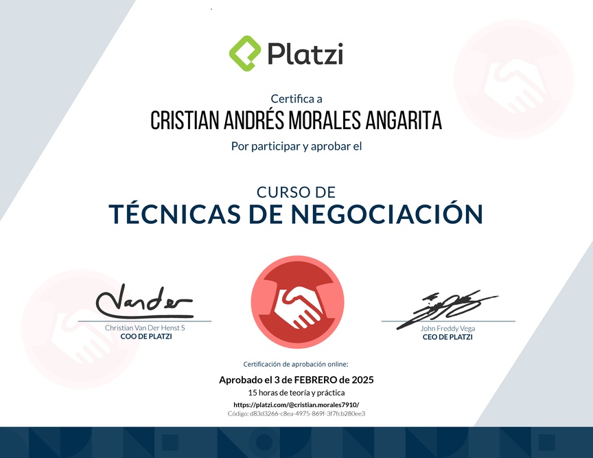 Diploma del Curso de Técnicas de Negociación
