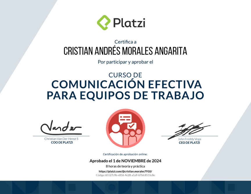 Diploma del Curso de Comunicación Efectiva para Equipos de Trabajo