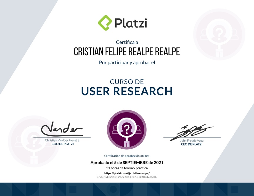 Diploma del Curso de User Research: Técnicas para una Investigación Efectiva