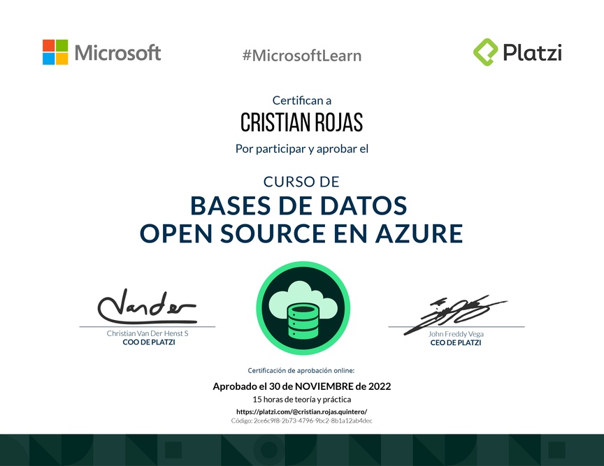 Diploma del Curso de Bases de Datos en Azure