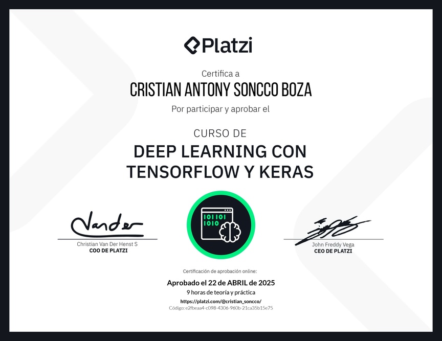 Diploma del Curso de Deep Learning con TensorFlow y Keras