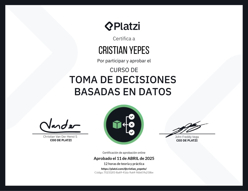 Diploma del Curso de Toma de Decisiones Basadas en Datos