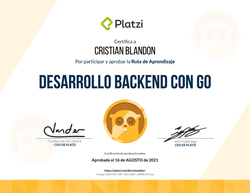 Diploma de la Ruta de Aprendizaje de Desarrollo Backend con Go
