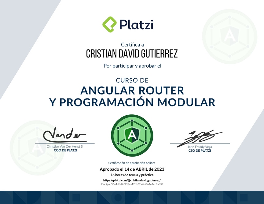 Diploma del Curso de Angular Router: Lazy Loading y Programación Modular