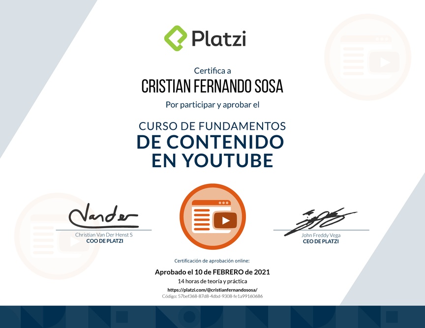 Diploma del Curso de Fundamentos de Contenido de YouTube