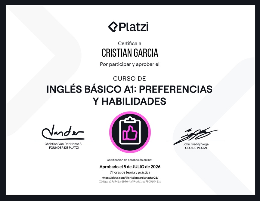 Diploma del Curso de Inglés Básico A1: Preferencias y Habilidades