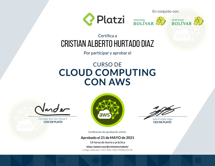 Diploma del Curso Práctico de Cloud Computing con AWS