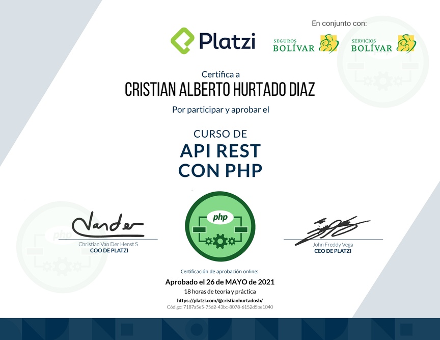 Diploma del Curso de API REST con PHP