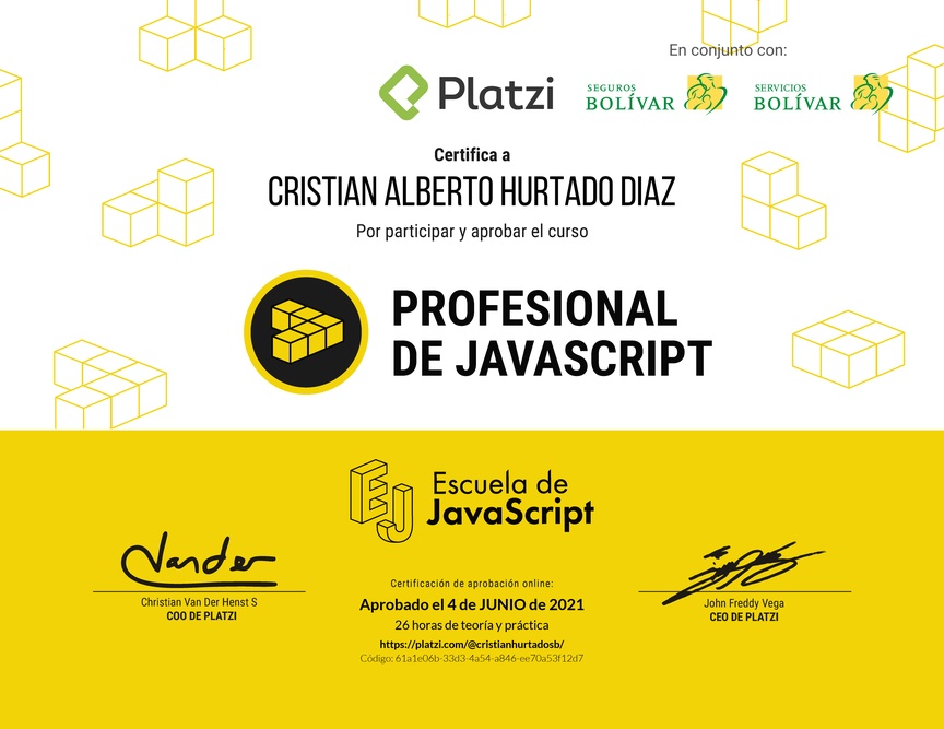 Diploma del Curso Profesional de JavaScript