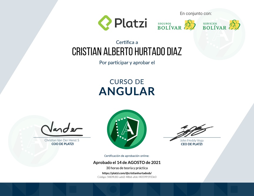 Diploma del Curso de Angular 8