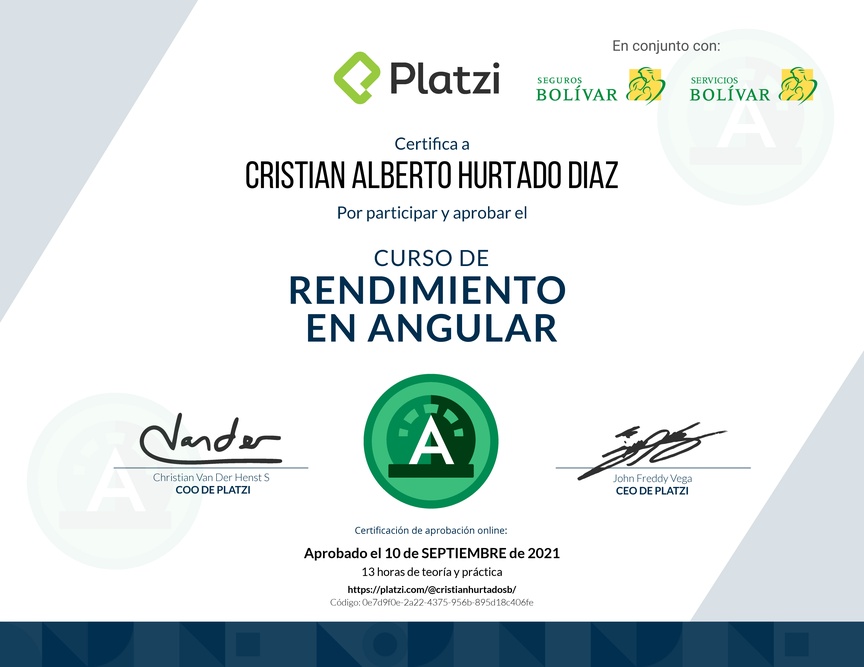 Diploma del Curso de Rendimiento en Angular