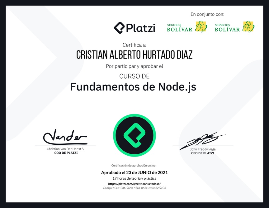 Diploma del Curso de Fundamentos de Node.js
